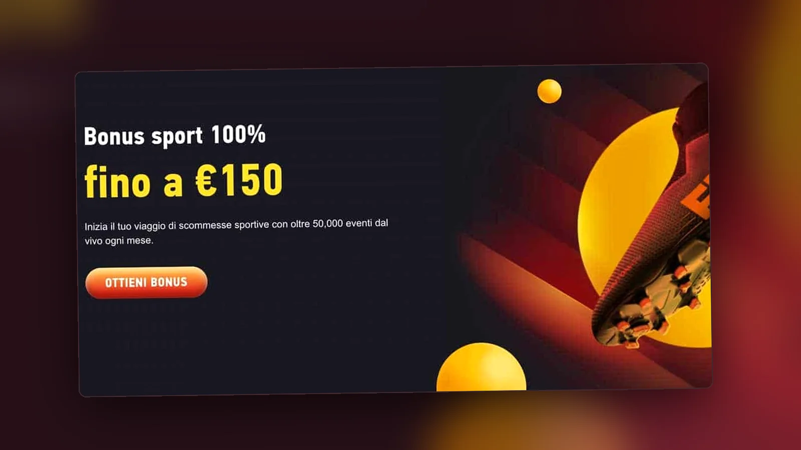 La pagina del bonus di benvenuto con condizioni e pulsante