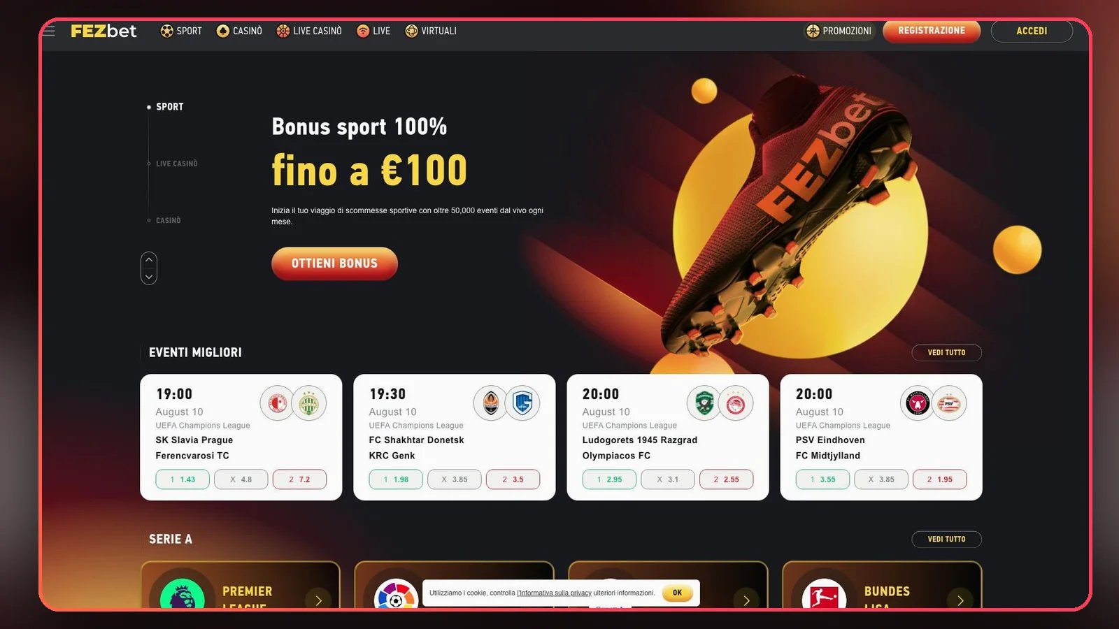Lo sportsbook di Fezbet aperto da telefono con la schedina